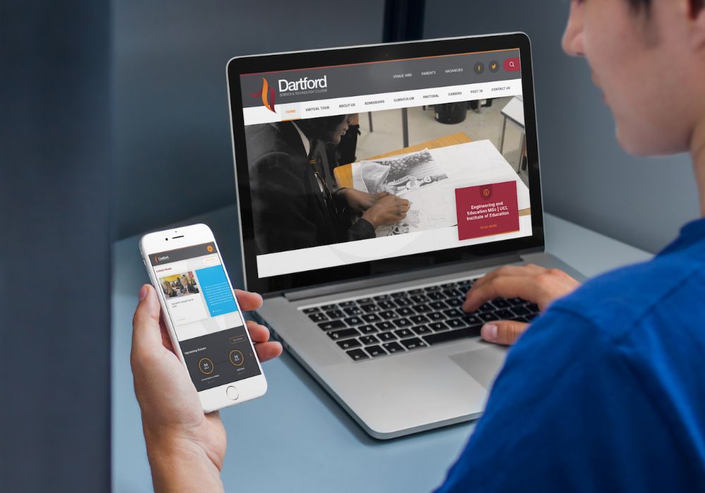 Dartford College mockups on mobile and desktop devices