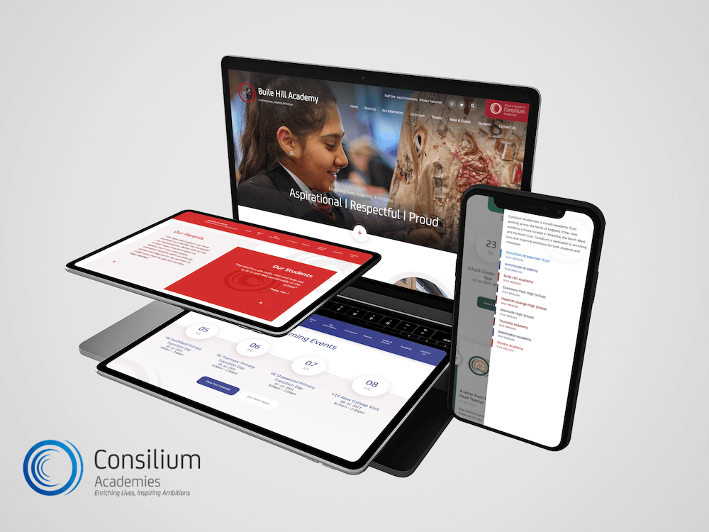 4 Consilium school websites on various devices